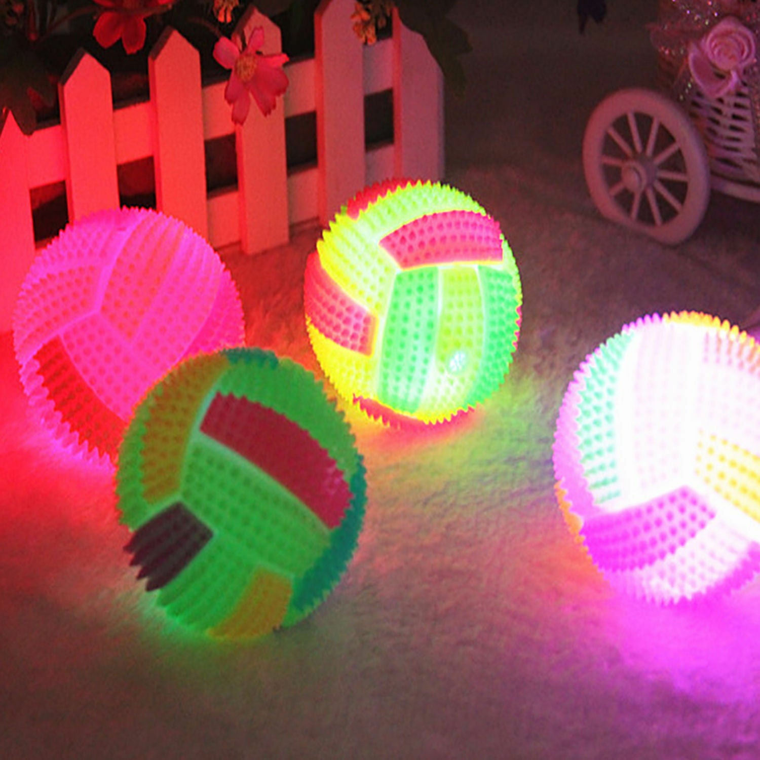 4X LED Volleyball Flashing Light Up - Color Changing Bouncing Hedgehog Ball Kids