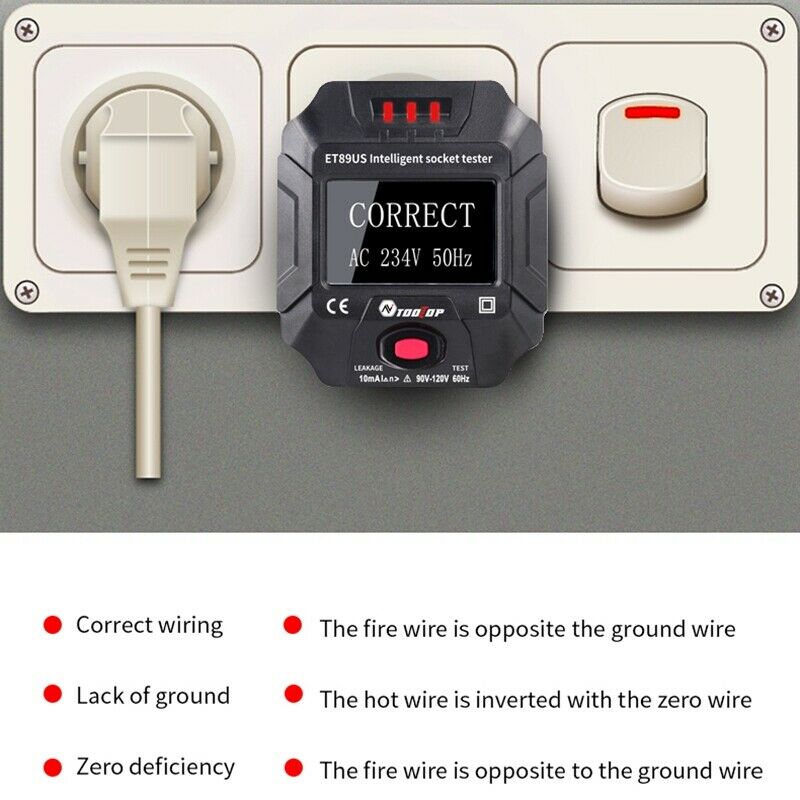 2X(TOOLTOP ET89 Socket Detector Digital Display Electric Socket Tester VoltA8N4)