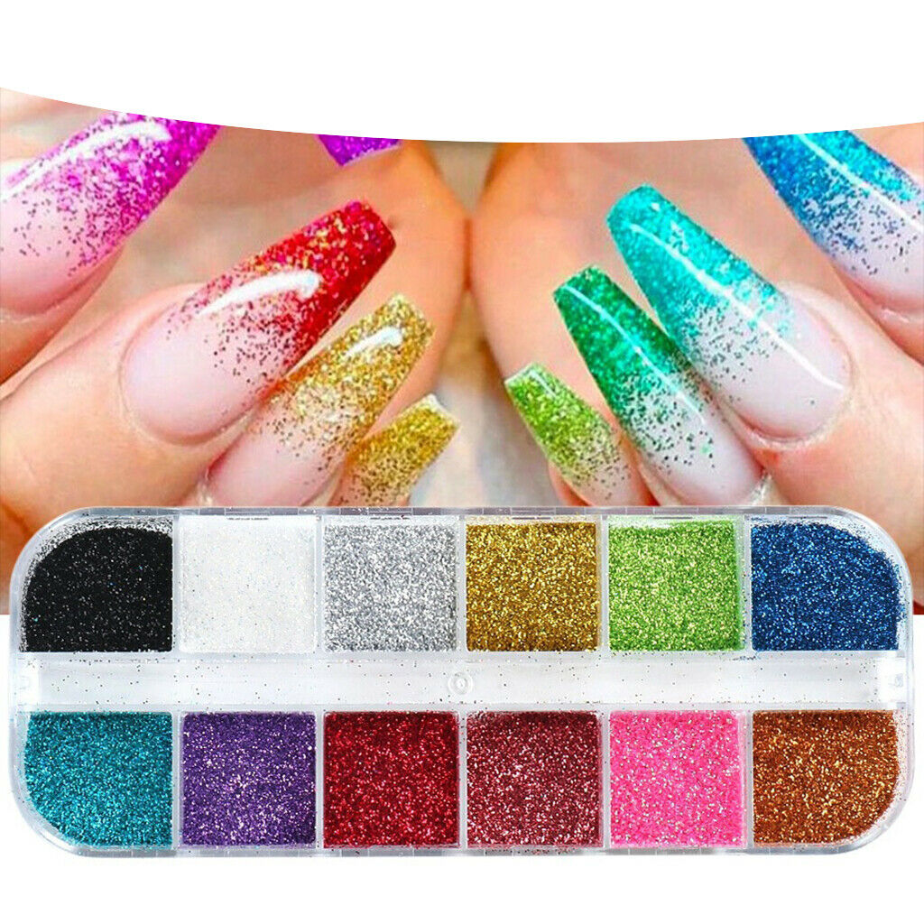 Retro 12 Grid Powder Nail Glitters for Decoration Makeup DIY UV Gel Polish