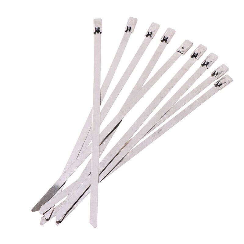 10Pcs Stainless Steel Cable Ties Cable Multi-Purpose Exhaust Wrap Locking T KX