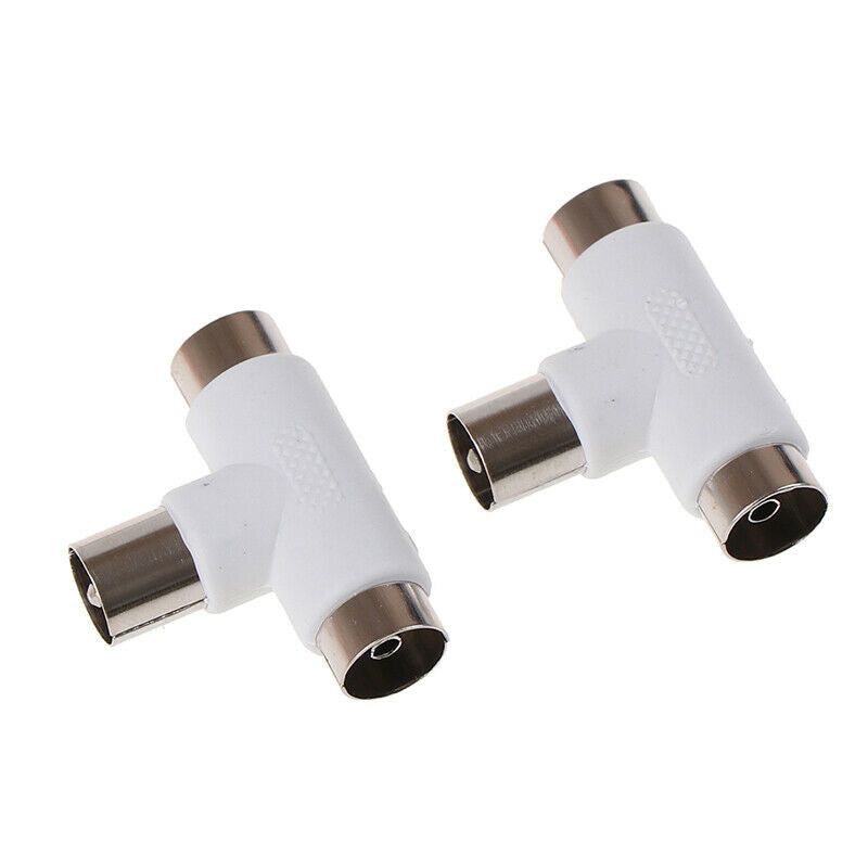 2pc 2 Way TV T Splitter Aerial Coaxial Cable Male to 2 Female Connectors .l8
