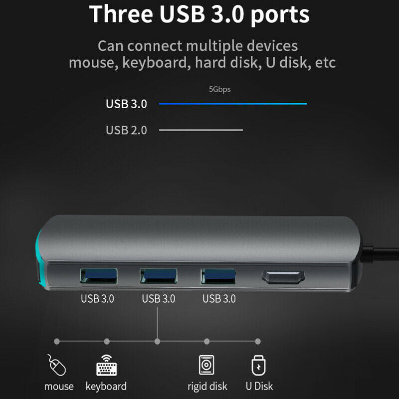 USB C Hub 6-In-1 Hub with 4K MI USB 3.0 SD/TF Card Slot for iPad Pro Macbook PN6