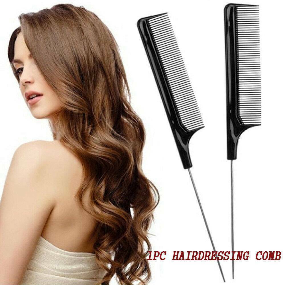 22cm Useful Fine-tooth Metal Pin Hairdressing Hair Style Rat Tail Comb Black /