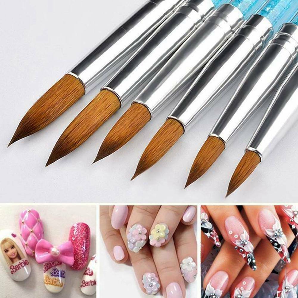 6pc/set Pure Kolinsky Sable Acrylic Nail Brush Crimped Metal Round Handle