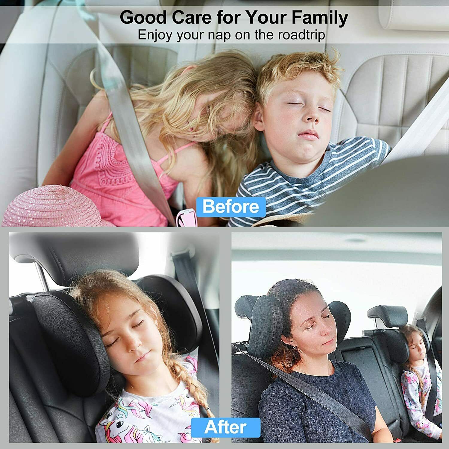Universal Black PU Leather Car Seat Headrest Foam Pillow Head Neck Rest Cushion