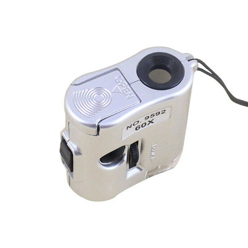 Mini 60X Microscope Magnifier Glass Jeweler Detector Loupe Len with LED UV Light