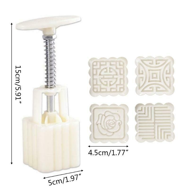 50g 4pcs Square Stamps Hand-Pressure Moon Cake Mould Mid Autumn Festival DIY