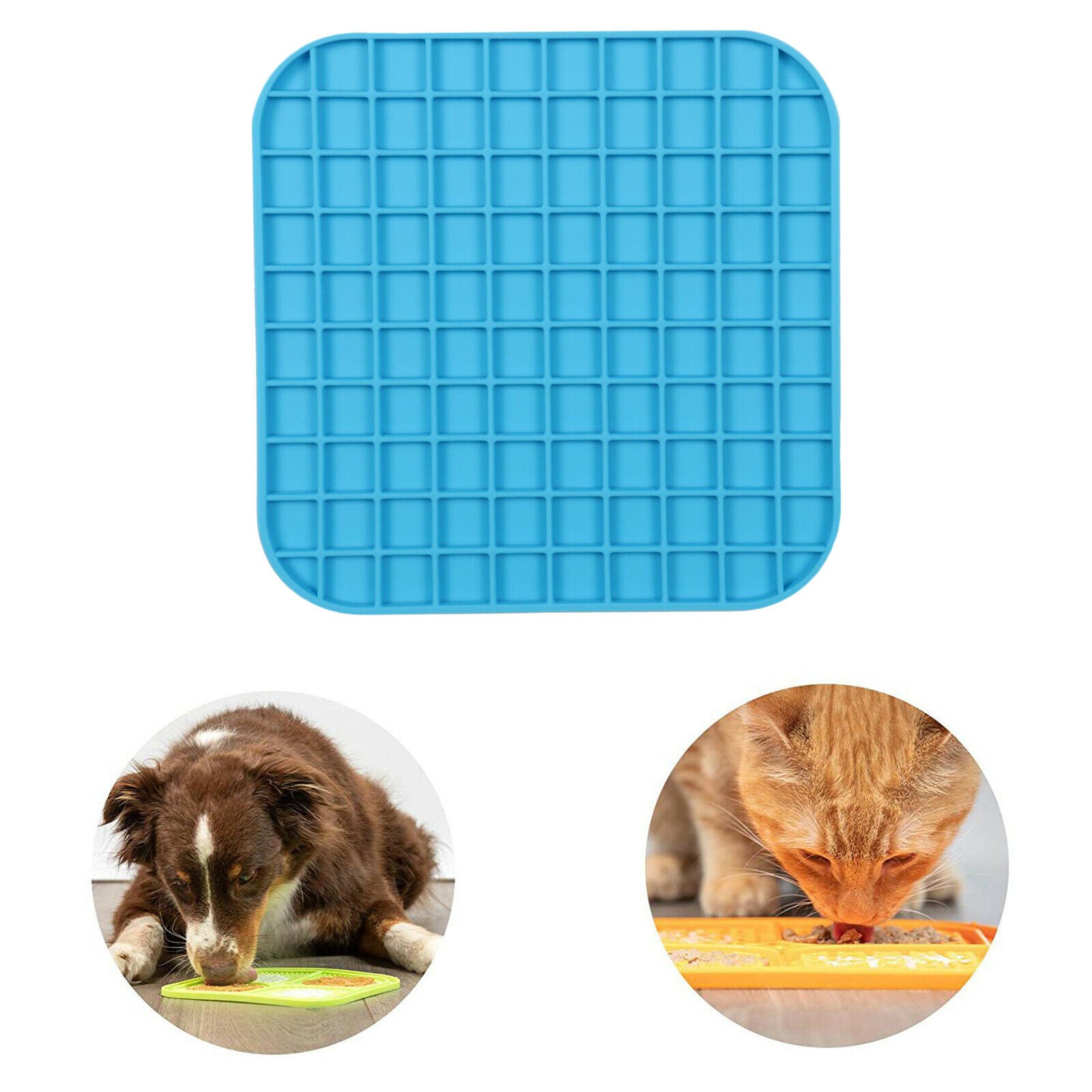 Pet Licking Mat Dogs Cats Calming Pad Anxiety Relief Slow Feeder Blue B