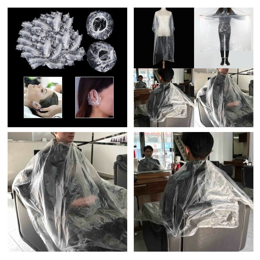 50x Waterproof Disposable Hair Cut Gown Protect Home Capes + Ear Covers