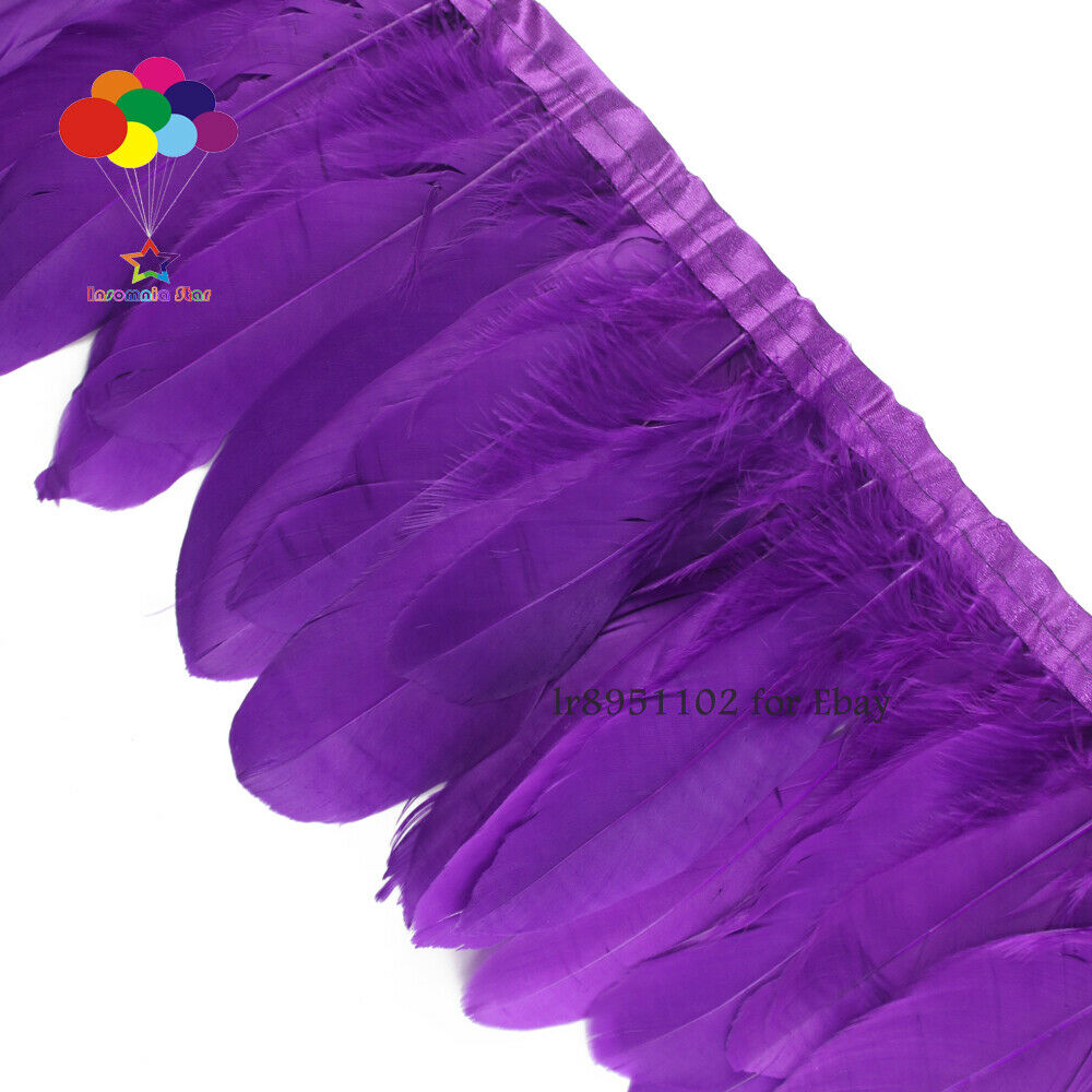 2 Meter Dyed  Dark Purple Geese Feather Ribbon 15-18 cm Fringes Cloth decorative