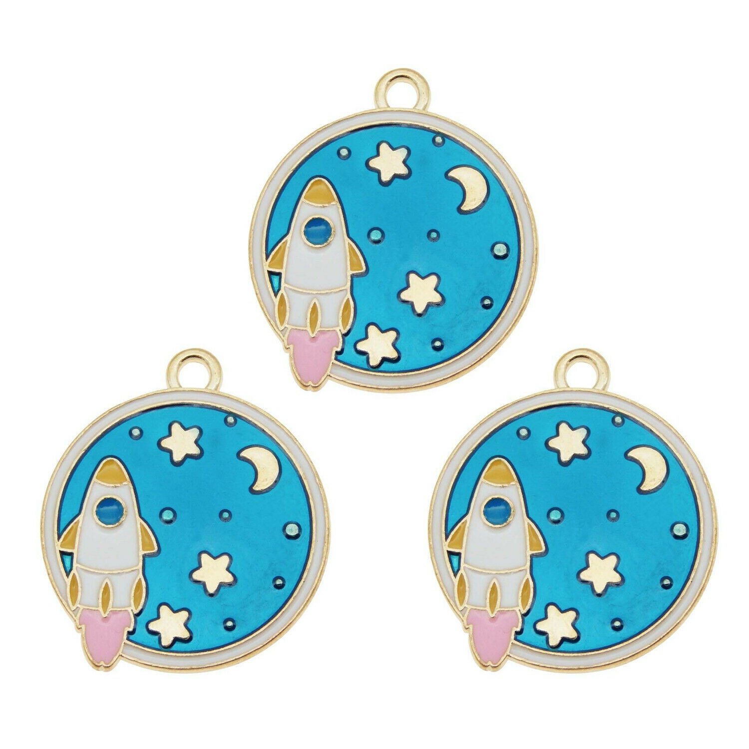 10 PCS Alloy Space Ship Enamel Charm Rocket Pendant Bracelet DIY Jewelry 29*25mm