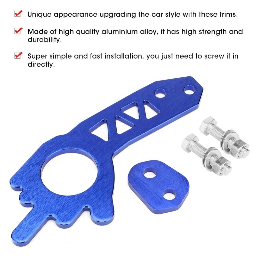 Universal Car Aluminium Alloy Front Rear Trailer Towing Hook Ring Set Blue new