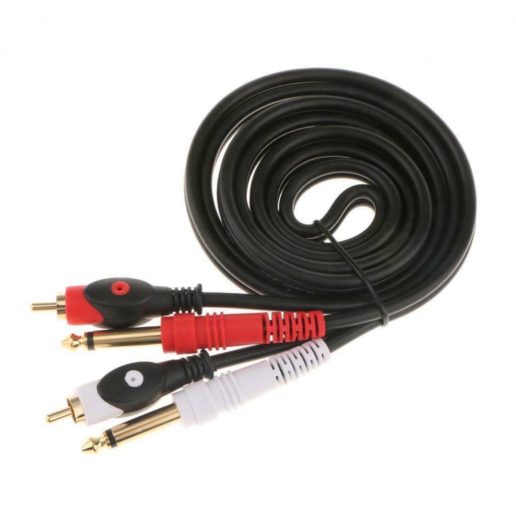 2Pcs Twin 6.35mm 1/4" Jack to 2 RCA Male Plug Adapter Cable Audio 1.5meter