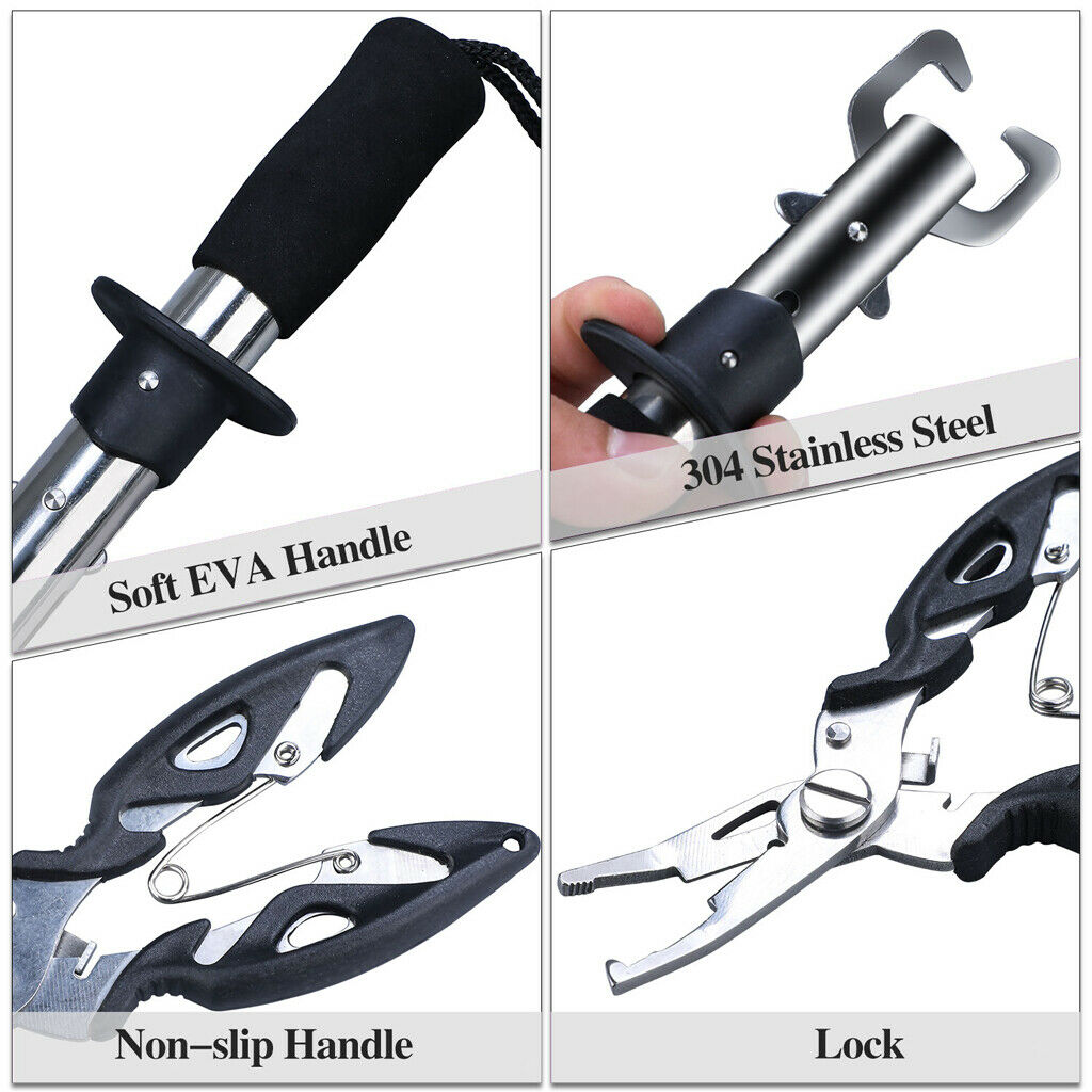 Stainless Steel Fishing Plier Scissor & Gripper Tackle Lock Clamp Tool Kayak