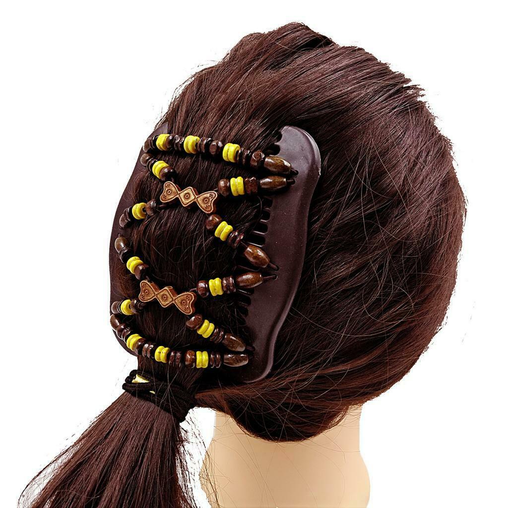 Double Hair Combs Clips Women Wooden Beads Bun Maker Party Hair Accessories