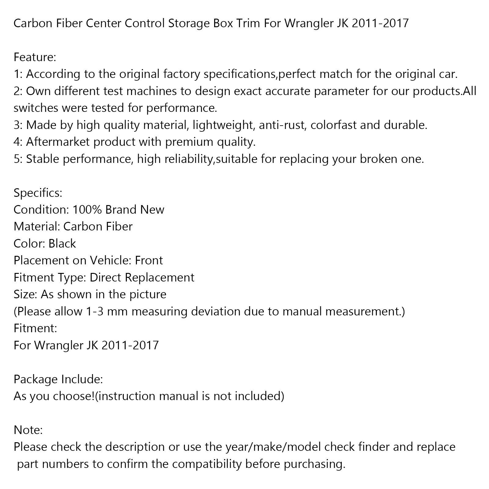 Carbon Fiber Center Control Storage Box Trim For Wrangler JK 2011-2017 A3 CBN CN