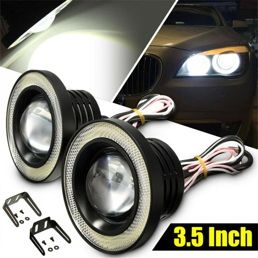 2 Pcs 3.5" COB Angel Eye Fog Lights White Halo Ring 20W 12V with 2 Pcs Brackets