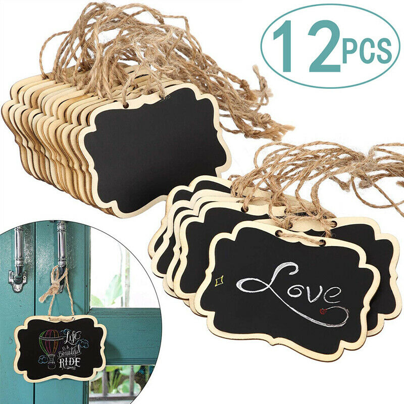 12Pcs/set Hanging Rope Wooden Blackboard Message Black Boa.l8