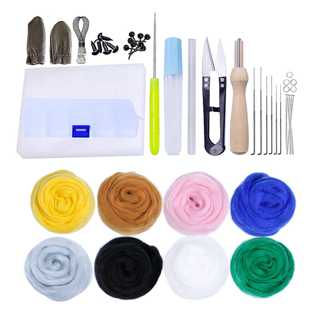 Wool Felt DIY Tools Kit,Needle Felting, Felt Starter Kit with Pad, Wool Felt