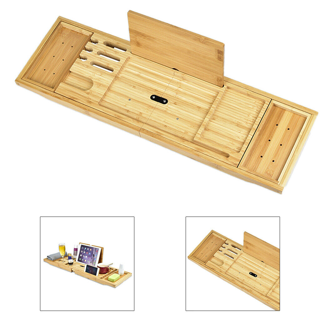 Bamboo Bath Caddy Tray for Tub Expandable Bath Tray Bath Tub Tray Rack
