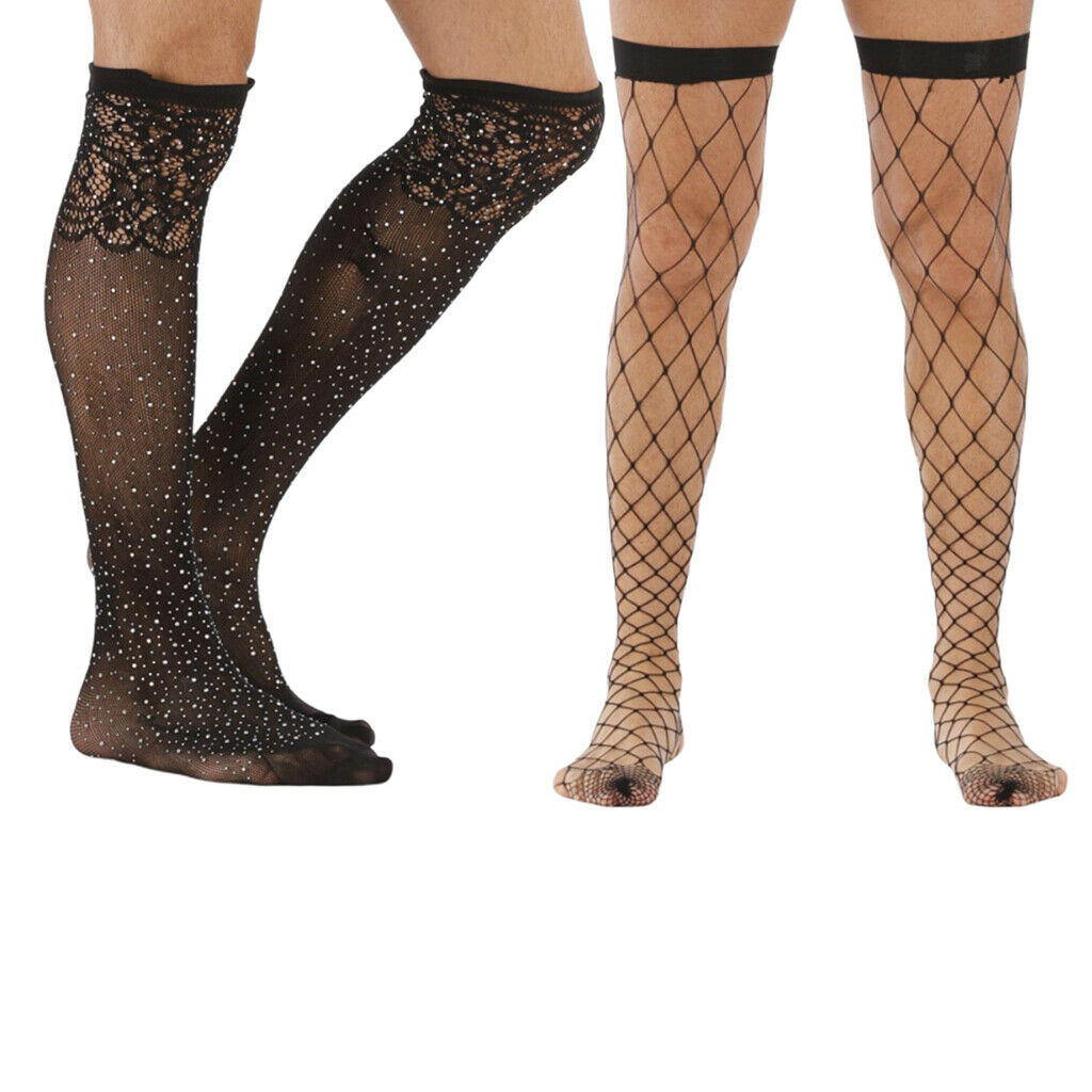 2 Pairs Set Mens Sexy Lace Sequins Stockings Pantyhose Hosiery Tights Socks
