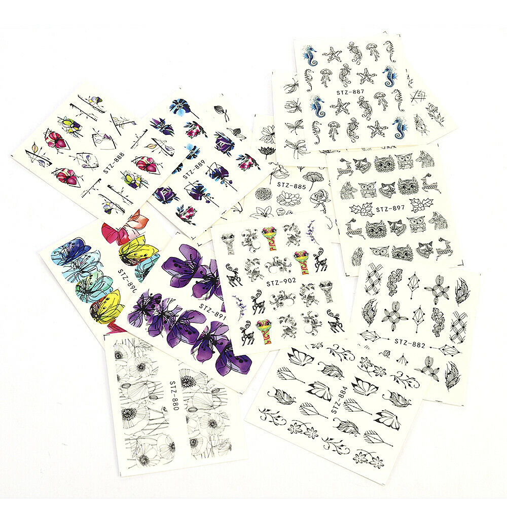14Sheet Butterfly Nail Stickers Water Transfer Decals Nail Art Decor Tips Art