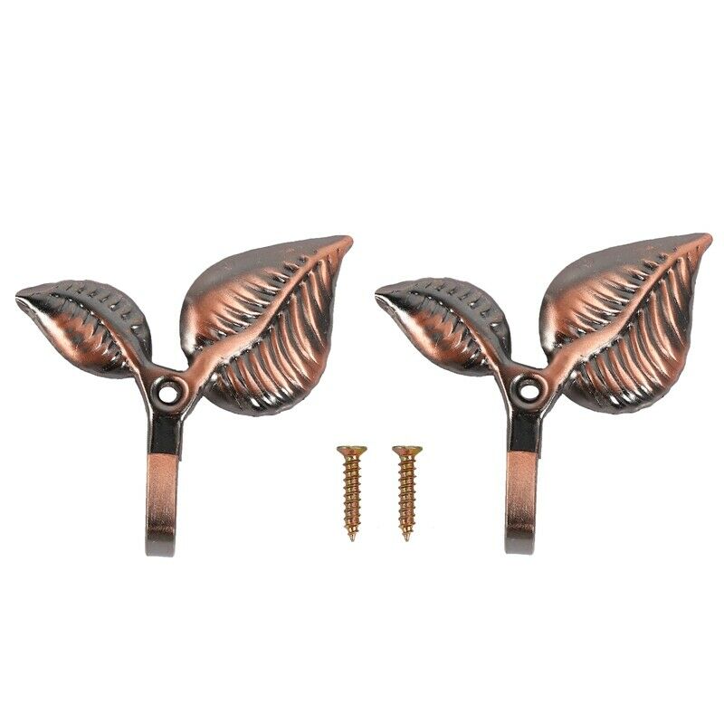 2 x Iron Leaf Shaped Curtain Tie backs Holders Wall Hooks Home Decor, Red BronY6