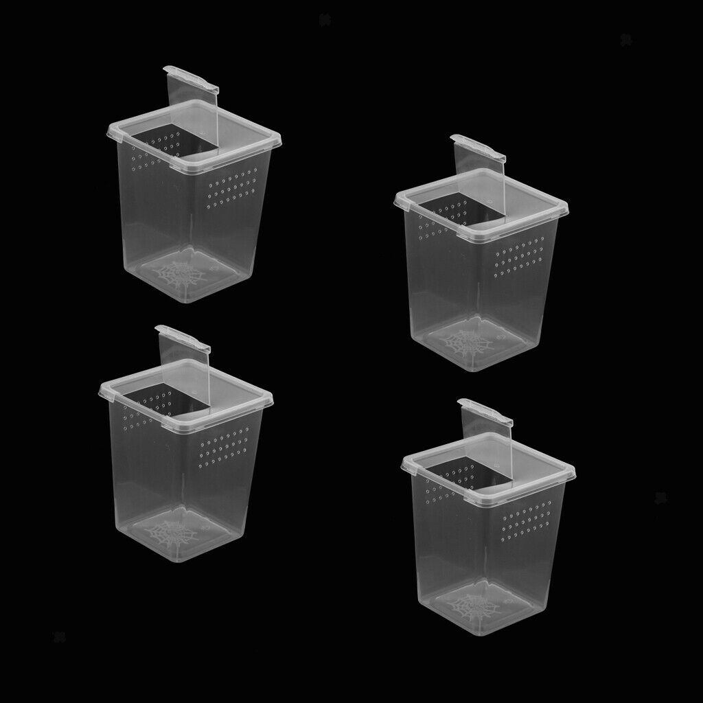 4Pcs Clear Plastic Insect Habitat Feeding Box Cage Container Tank 3x3x4 inch