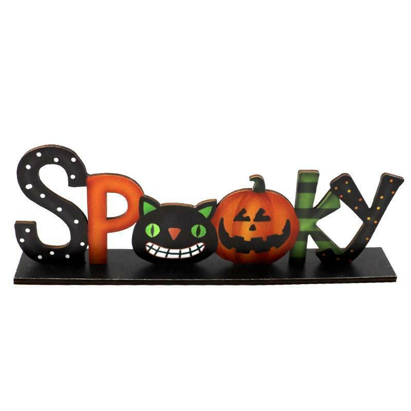 Spooky Letters Wooden Sign Halloween Table Decor Pumpkin Cat Desktop Ornament