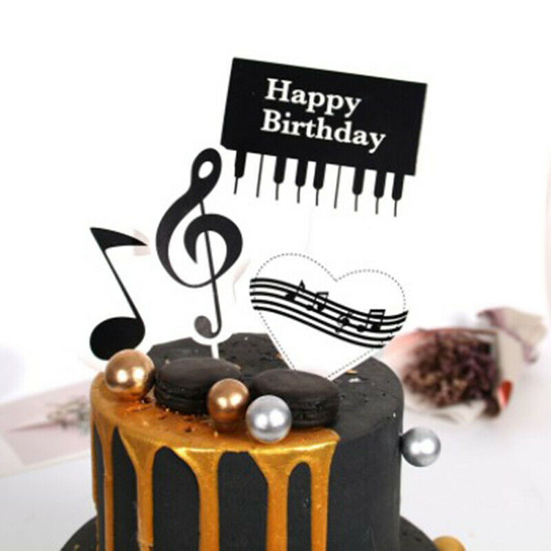 1set Piano Music Theme Cake Topper Happy Birthday Cupcake Topper Party Su.l8