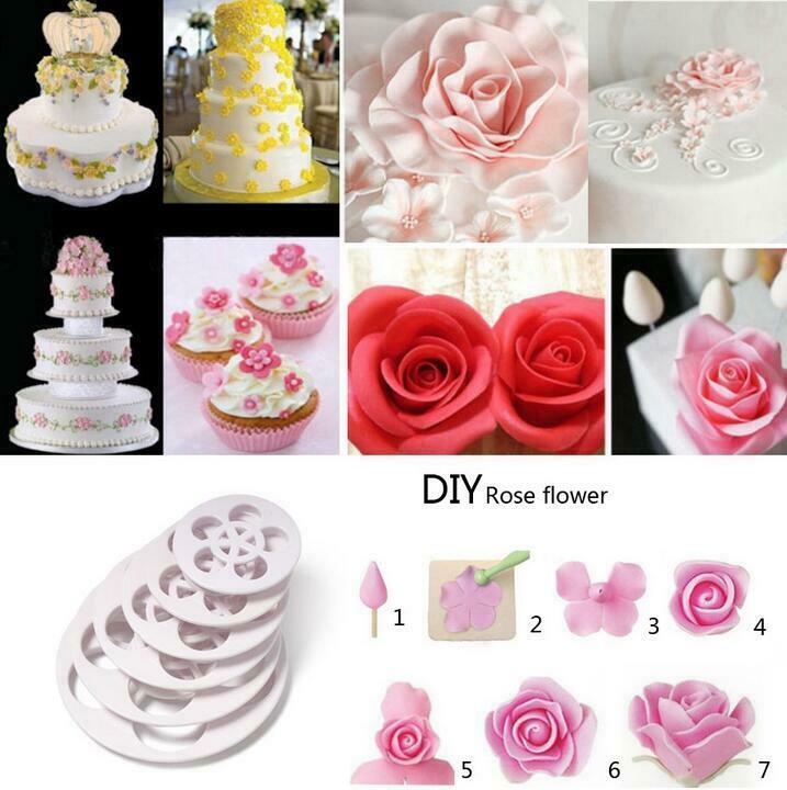 1Set（6pcs）Rose Flower Fondant Cake Paste Sugar craft Cookie Mould Cutter Tools