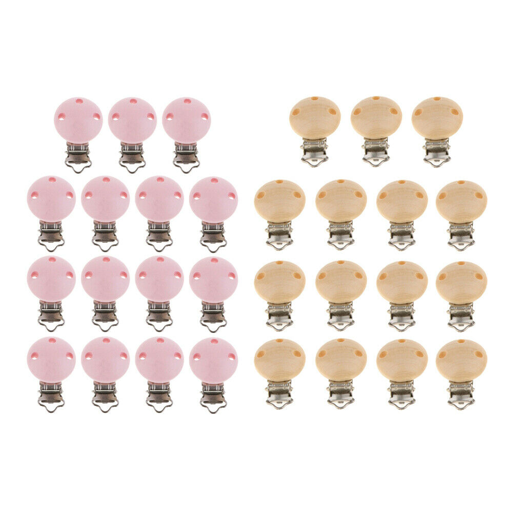 30pcs Wooden Baby Pacifier Clip Soother Dummy Clips Teething Accessory