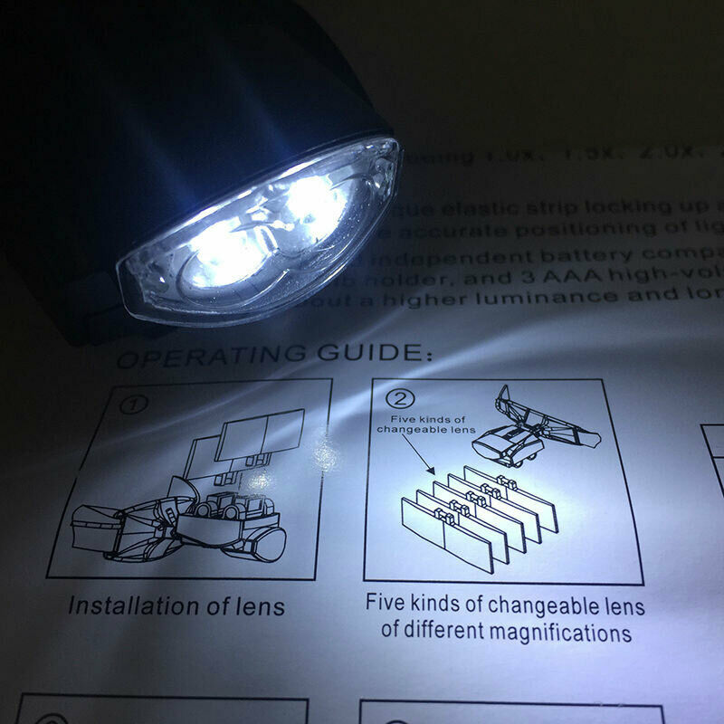 1X-6X Headband Magnifying Glass Helmet Magnifier Loupe with 2 LED Lamp 5 Lens