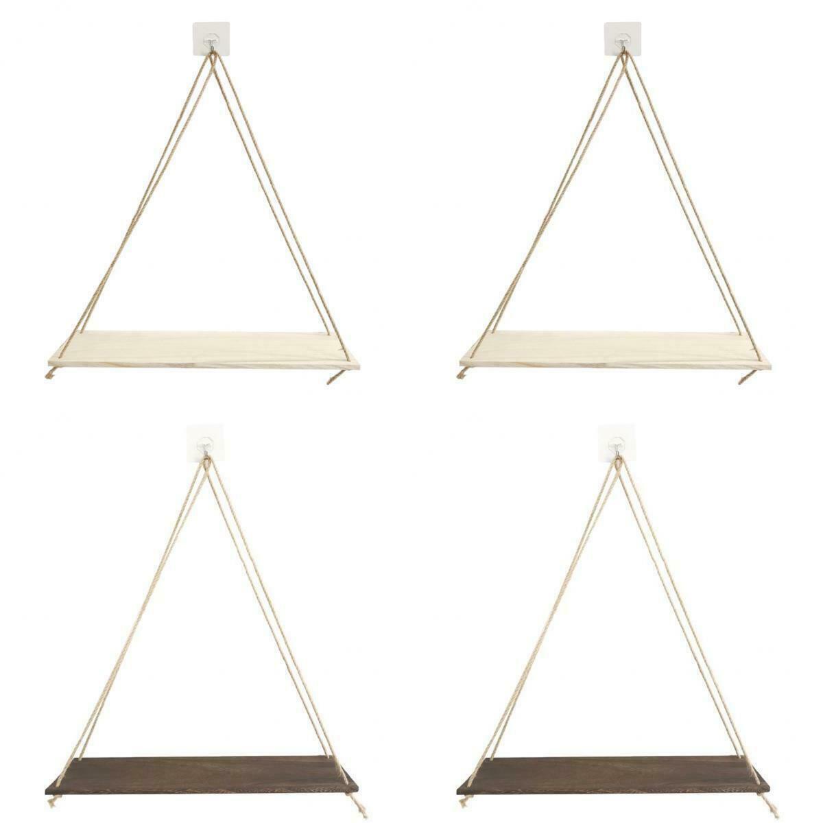 4x Wall Mounted Shelves Flowers Pot Hanging Rack with Rope Decoration Gifts