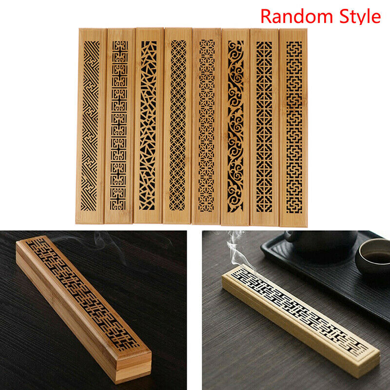 Bamboo Wood Incense Stick Holder Burning Hollow Insence Box Catcher Home .l8