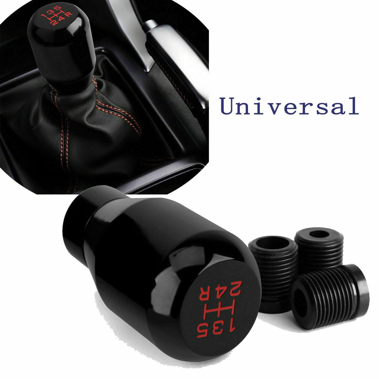Universal Black Aluminum Manual Gear Stick Shift Knob Shifter Lever 5 Speed
