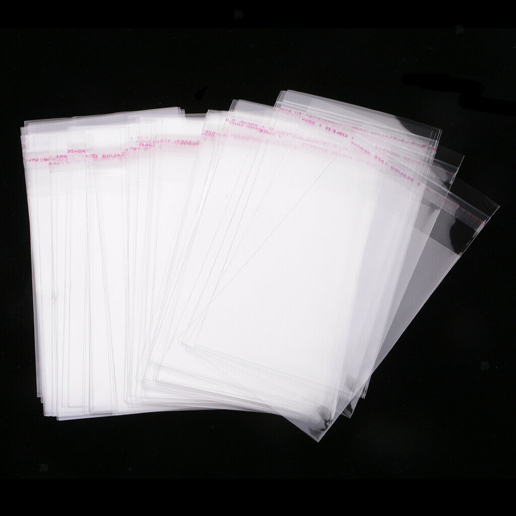 100pcs Clear Plastic Cellophane Bag Flat Bag with Adhesive