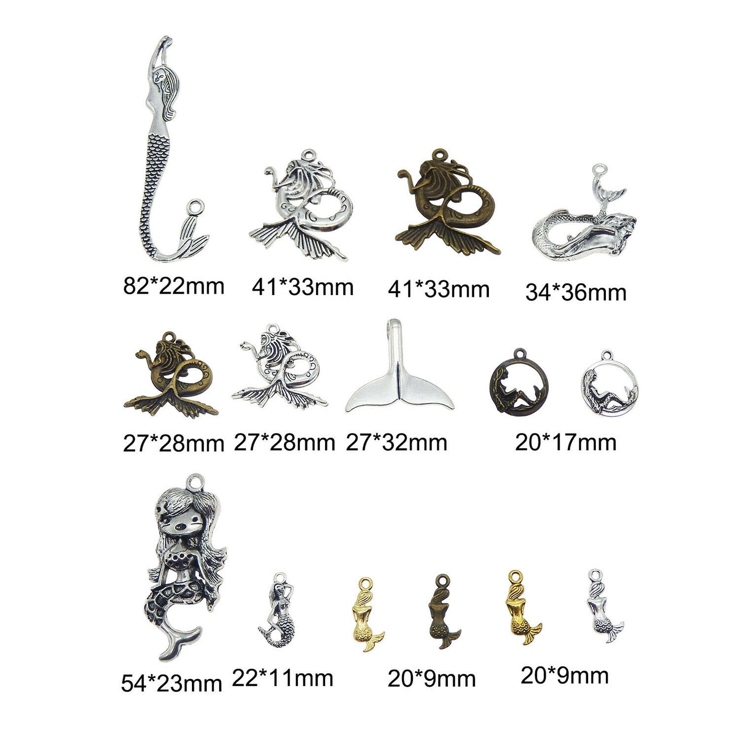 Lot of 10 Mix Metal Alloy Mermaid Charm Necklace Pendant Jewelry Findings DIY