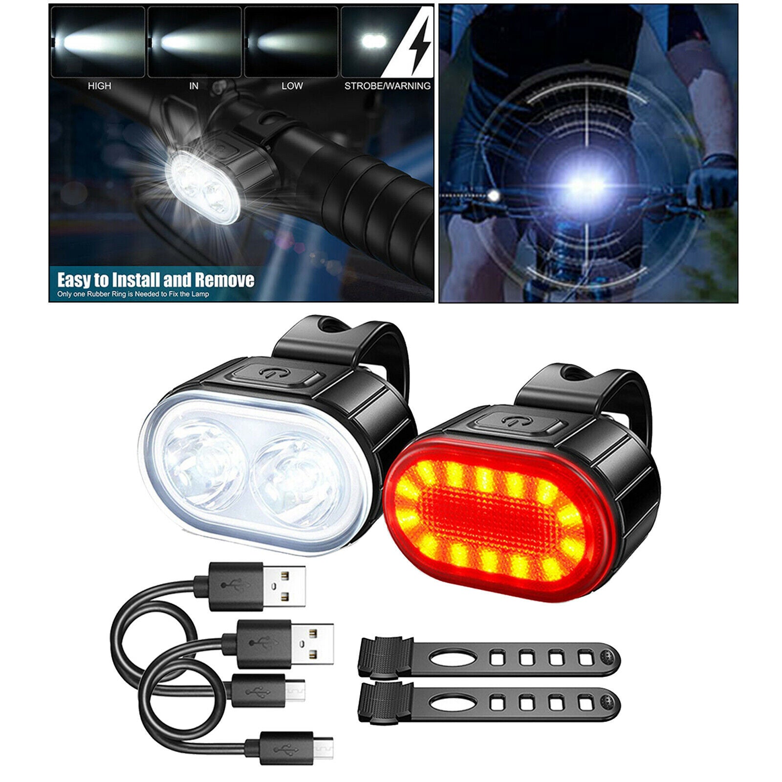 Bike Headlight and Taillight Set USB Rechargeable Bicycle Lights Taillight