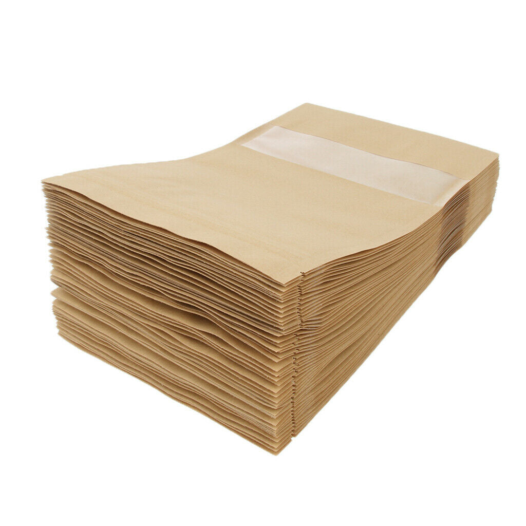 100x Kraft Paper  Bag Stand Up Pouches Food Storage 16x22cm