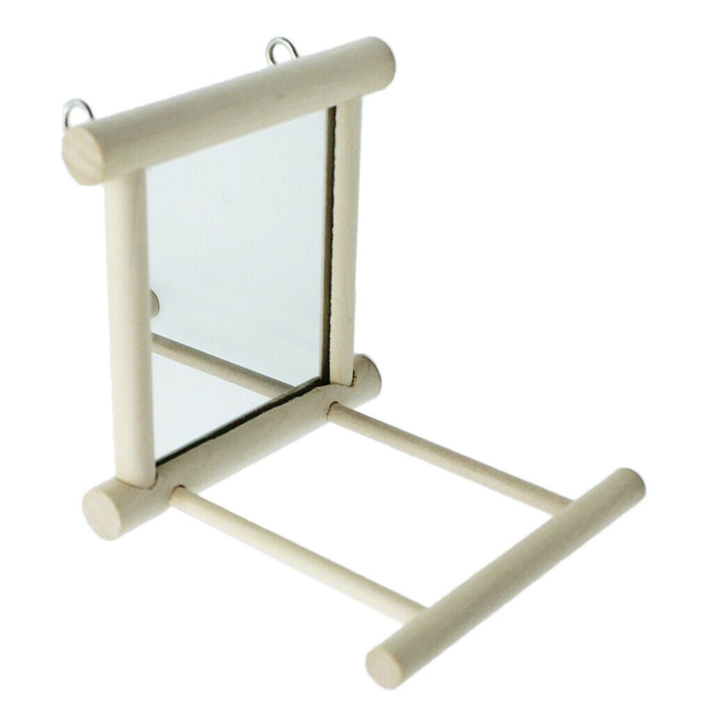 Bird Mirror Perch Stand Platform Wooden Bird Toys for Budgie Parakeet