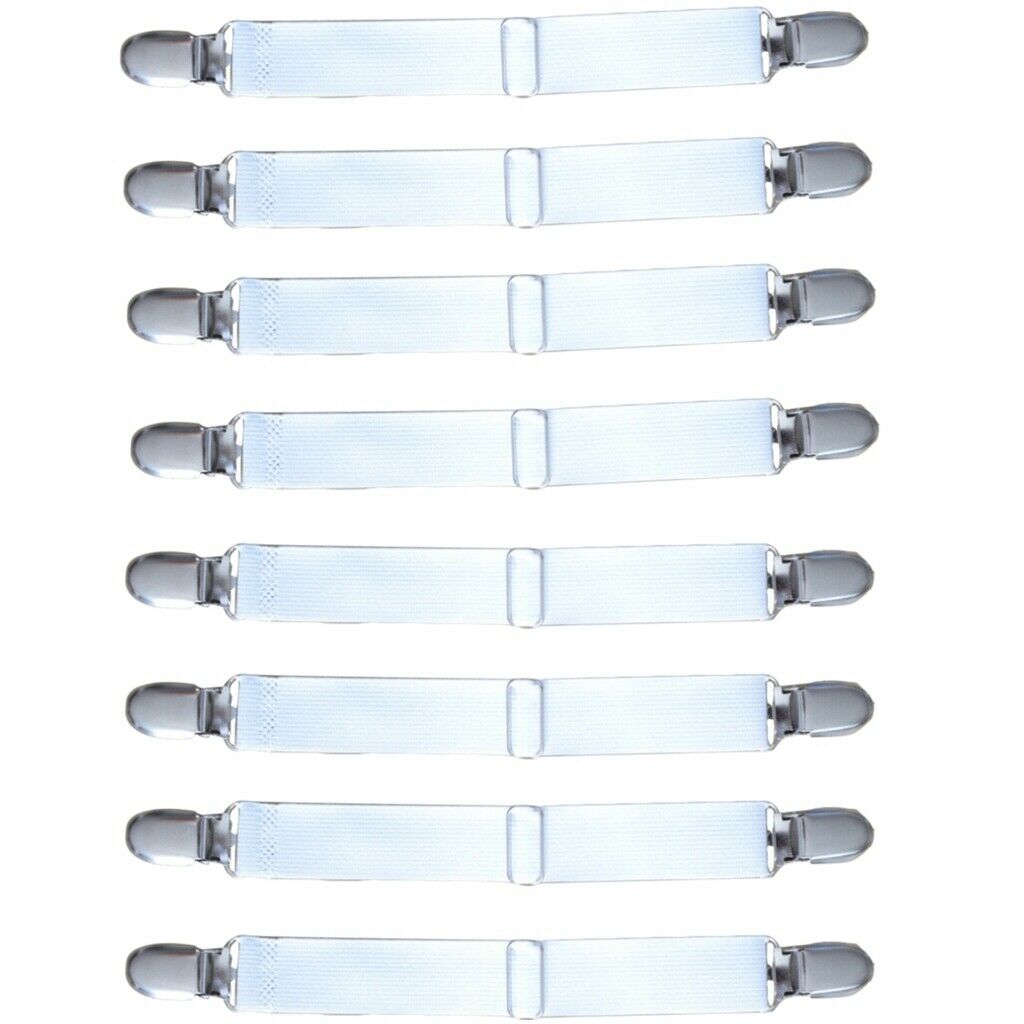 8 Pieces Bed Sheet Grippers Suspenders Fastener Clips Straps 2 Heads White