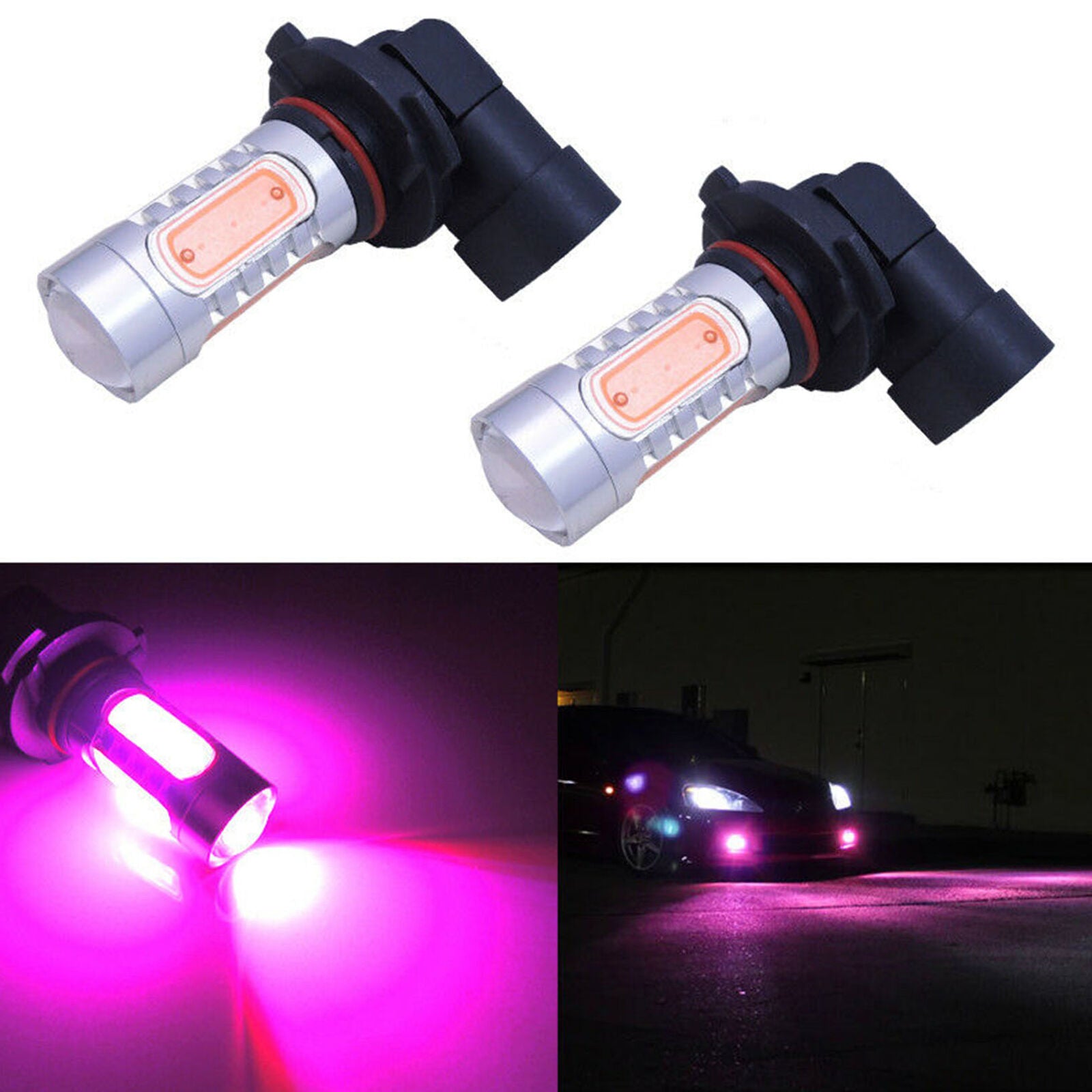 2pcs Pink Purple 9006 HB4 9012 Car Fog Lights Driving Lamp High Power LED Bulbs