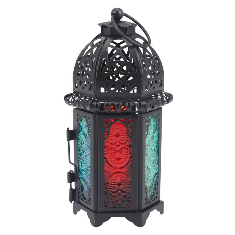 Classic Moroccan Decor Windproof Candle Holders Votive Iron Glass Hanging CandP5