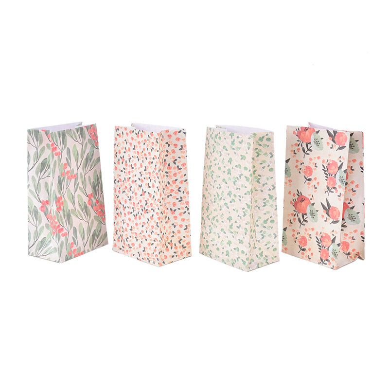 4pcs Flower Floral Paper Xmas Party Holiday Cookies Gift Bag Holder + Sti.l8