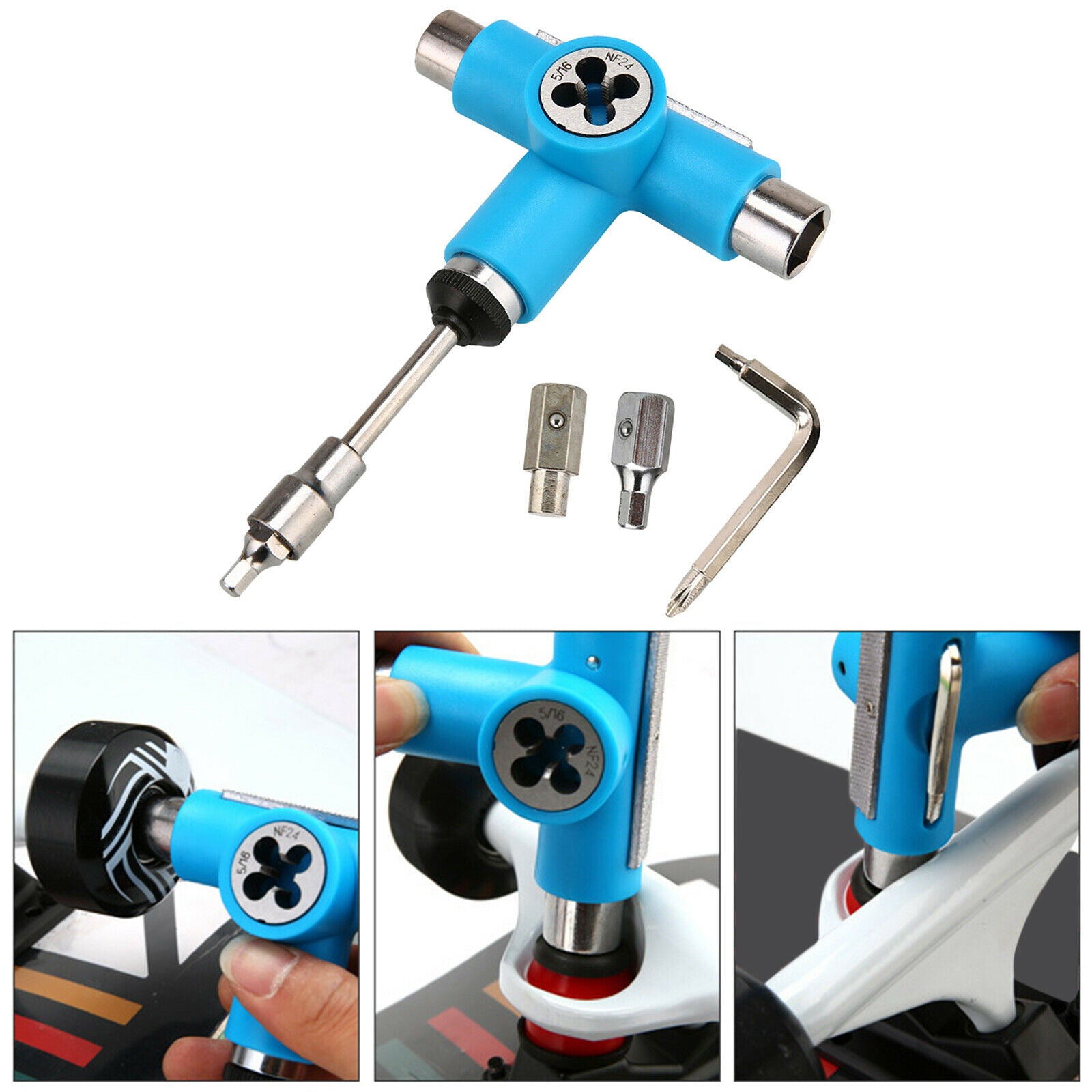 Skateboard Roller Skate Longboard T Tool Wrench Spanner Screwdriver Blue