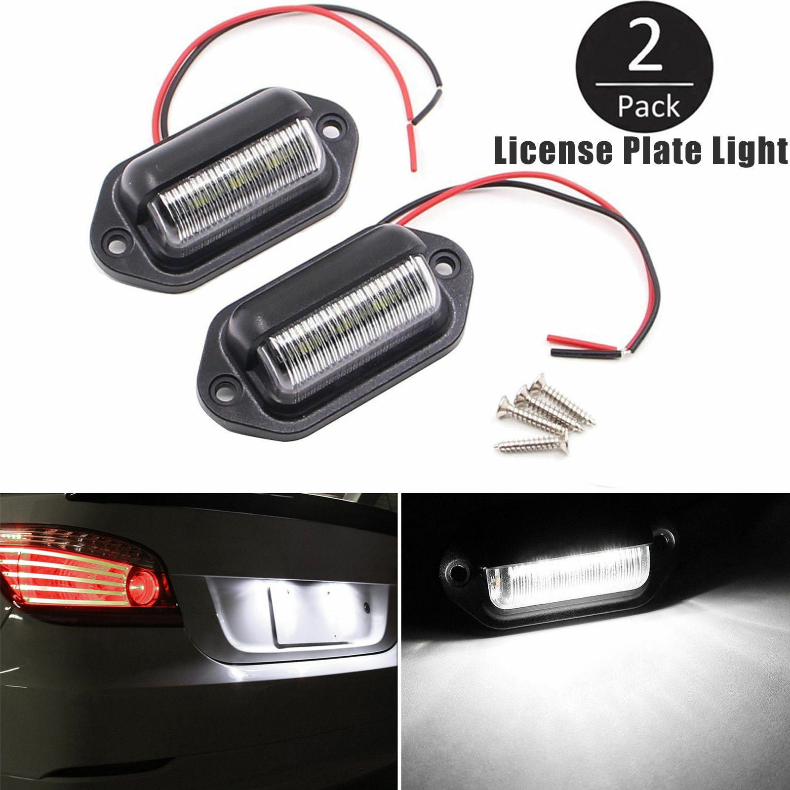 2Pcs Universal LED License Number Plate Light Lamps for Truck SUV Trailer Lorry