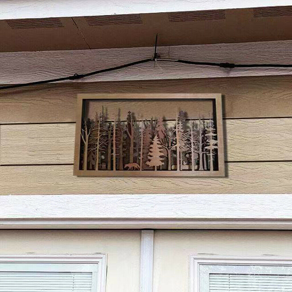 Wooden Carved Wall Plaque Animal Trees Home Living Room Bathroom Decor