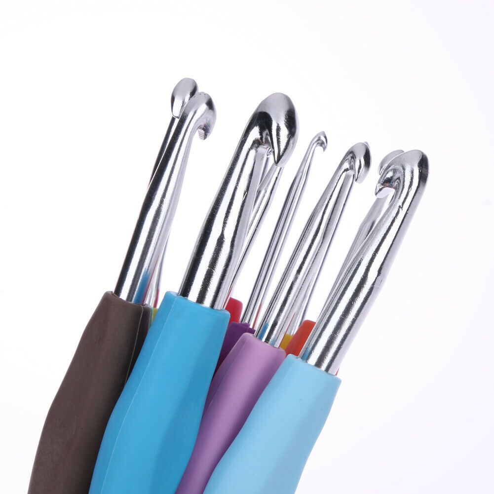 11Pcs Soft Handle Needles Knit Weave Craft Yarn Aluminum Crochet Hooks Set @