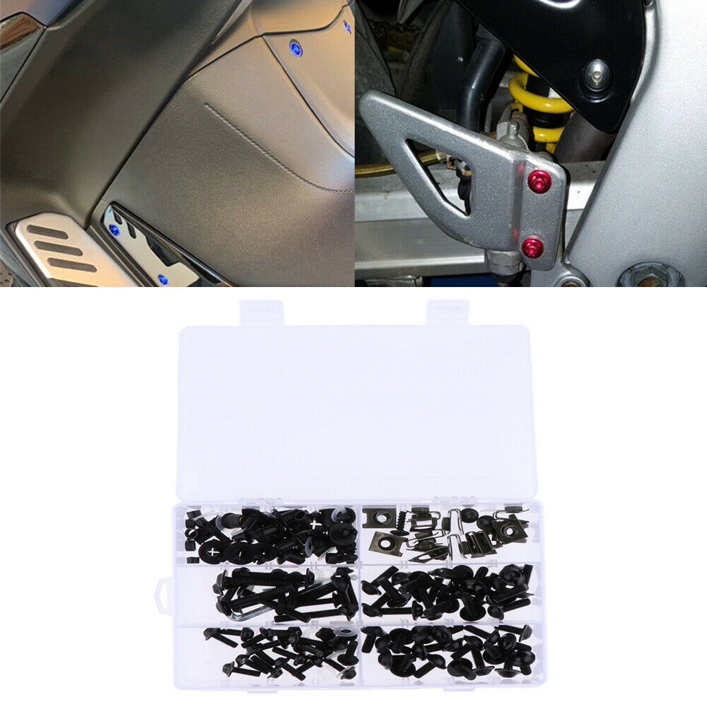 173x Motorcycle Complete Fairing Bolt Kit Fastener Clips Screws Black Universal